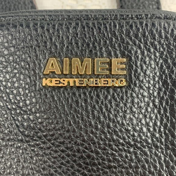 Aimee Kestenberg Black Leather Crossbody Bag Gold Zip & logo Camo Lined Tassel - Picture 3 of 13